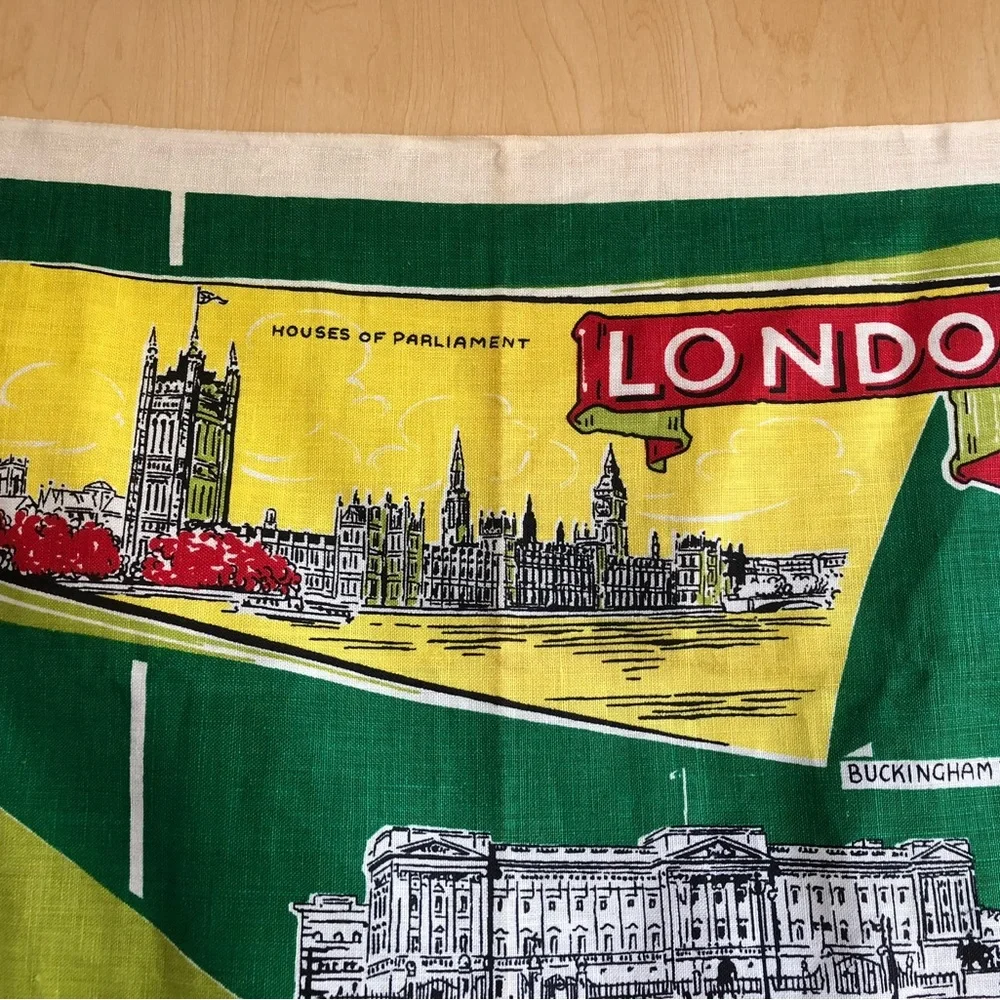 London Linen Tea Towel, Vintage England UK Tourist Souvenir